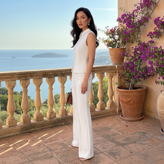 Elegant Sleeveless Straight-Leg Pants Suit – White | Summer 2025 Collection