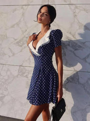 Summer Floral Puff Sleeve Lapel Dress