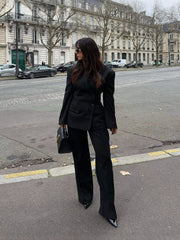 Black Slim-Fit Double-Breasted Suit Jacket