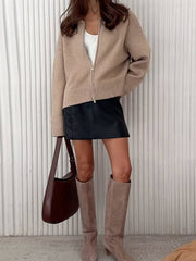 Double-Zip Knit Cardigan Sweater