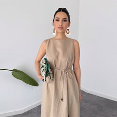 Elegant Sleeveless Lace-Up Maxi Dress