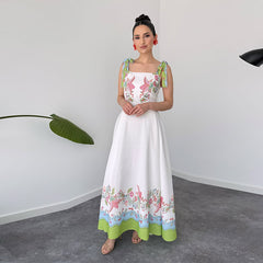 Elegant White Floral Print Holiday Dress – Summer 2025 Collection