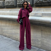 European Striped Lapel Shirt & Trouser Set