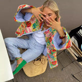 Floral Padded Winter Jacket with Trumpet Sleeves