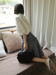 2-in-1 Elastic Plaid Top/Skirt – Blue Grid