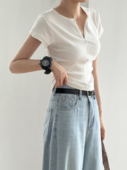 Retro Half-Zip Cotton Blend T-Shirt