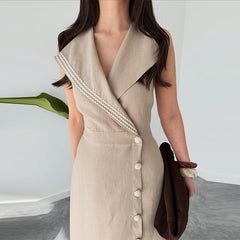 V-Neck Single-Breasted Maxi Dress