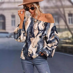 Painted One-Shoulder Lantern Sleeve Top