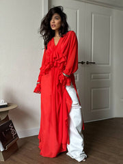 Elegant Long Chiffon V-Neck Wrap Top