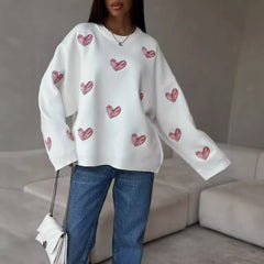 Lazy Style Heart Pattern Knit Sweater