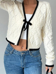 Bow White Cardigan Sweater