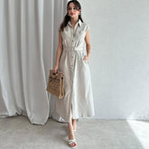 Casual Button-Down Shirt Collar Sleeveless Dress