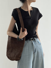 Retro Half-Zip Cotton Blend T-Shirt