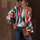 Painted One-Shoulder Lantern Sleeve Top