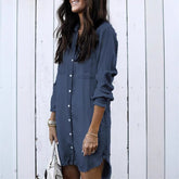 Loose Denim Shirt Dress with Tassels