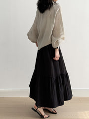 Lace Stitching A-Line Skirt – High Waist