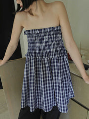 2-in-1 Elastic Plaid Top/Skirt – Blue Grid