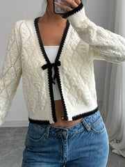 Bow White Cardigan Sweater