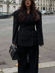 Black Slim-Fit Double-Breasted Suit Jacket