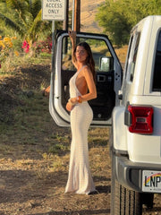 Striped Halter Neck Midi Dress