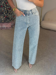 Sparkle Detail Low-Waist Straight Jeans