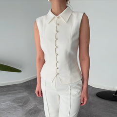 Elegant Sleeveless Straight-Leg Pants Suit – White | Summer 2025 Collection