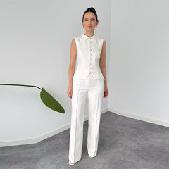 Elegant Sleeveless Straight-Leg Pants Suit – White | Summer 2025 Collection