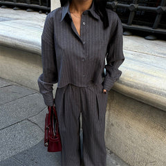 European Striped Lapel Shirt & Trouser Set