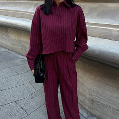 European Striped Lapel Shirt & Trouser Set