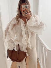 Elegant Chiffon Ruffle Zip Blouse