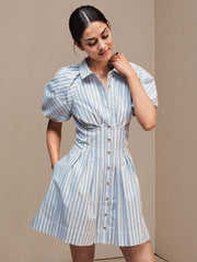 Elegant Striped Button-Up Mini Shirt Dress