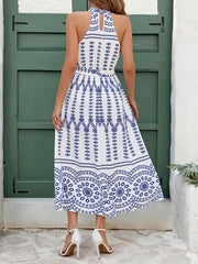 Halter Neck Floral Print Midi Dress – Summer 2025