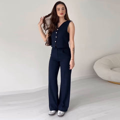 Sleeveless Buttoned Pantsuit