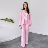 Elegant Long-Sleeved Pink Pants Suit – Spring 2025 Collection