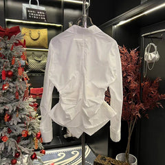 Irregular Waist Wrap White Shirt for Women