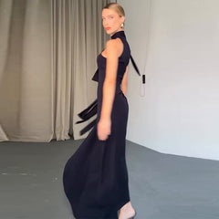 Elegant Sleeveless Black Hollow Pleated Dress – Summer 2025 Collection