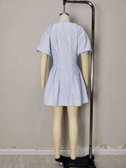 Elegant Striped Button-Up Mini Shirt Dress