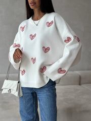 Lazy Style Heart Pattern Knit Sweater