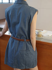 Dark Blue Lapel Buttoned Denim Dress