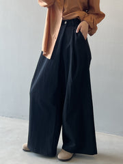 High Waist Straight-Leg Cotton Trousers
