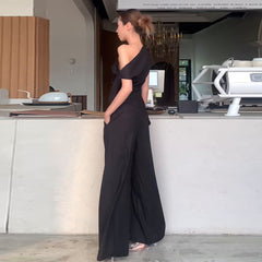 Elegant Black Sleeveless Wide-Leg Pants Suit