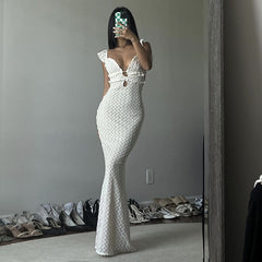 Elegant Hollow Bandage Lace-Up Maxi Dress