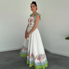 Elegant White Floral Print Holiday Dress – Summer 2025 Collection