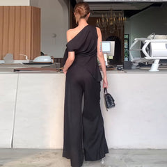 Elegant Black Sleeveless Wide-Leg Pants Suit