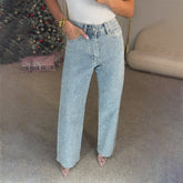 Sparkle Detail Low-Waist Straight Jeans