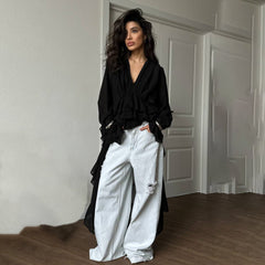 Elegant Long Chiffon V-Neck Wrap Top