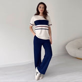 Blue Knit Set – Short Sleeve Top & Trousers