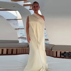 Oblique Collar Sleeveless Long Dress