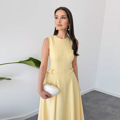 Elegant Sleeveless Midi Dress – Yellow | Summer 2025 Holiday Style