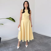 Elegant Sleeveless Midi Dress – Yellow | Summer 2025 Holiday Style